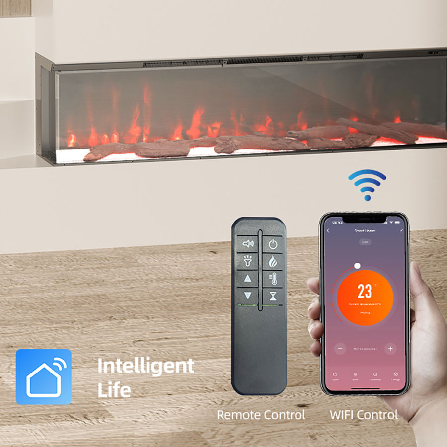 OEM/ODM realista llama uso interior vista grande soporte de TV chimenea eléctrica de 3 lados para el hogar o el hotel