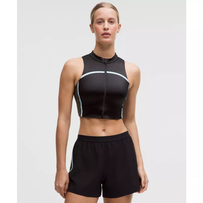 Satin Shine Full-Zip Tank Top Medium Support, B/C Cup Stripe