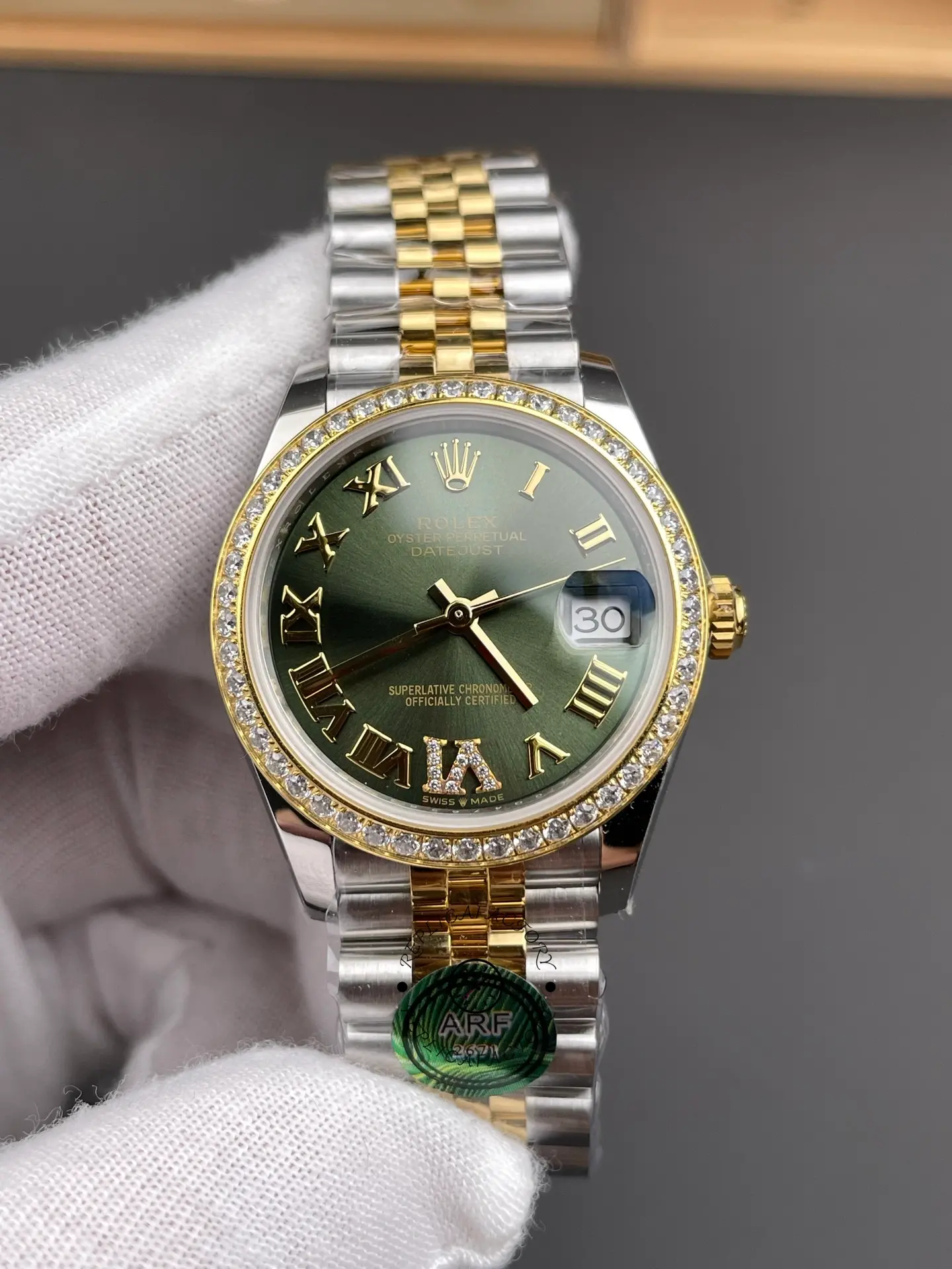 Rolex Datejust 31mm Stainless Steel and Yellow Gold 278383RBR 0016 Green VI Roman Jubilee