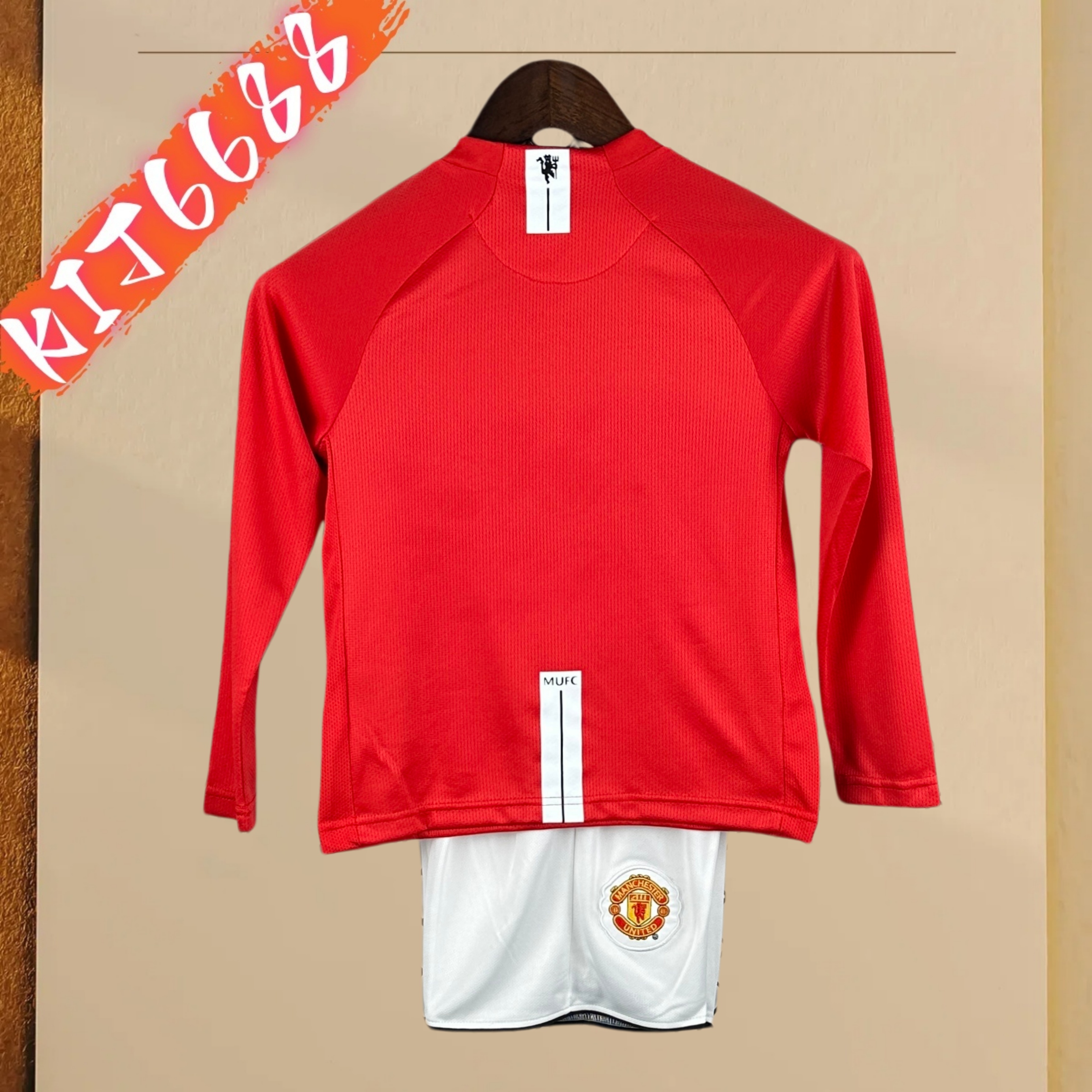 07/08 Manchester United home long sleeves Retro Football Shirt ( Kids Kit )