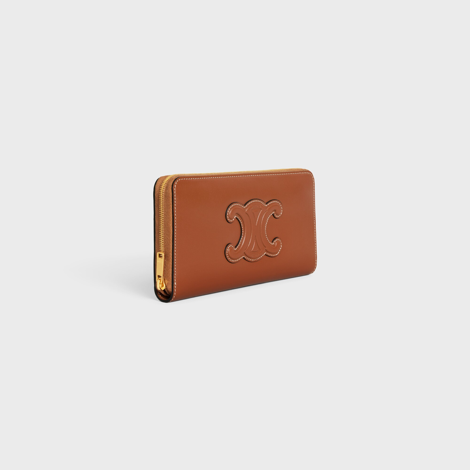 LARGE ZIPPED WALLET CUIR TRIOMPHE IN SMOOTH CALFSKIN TAN