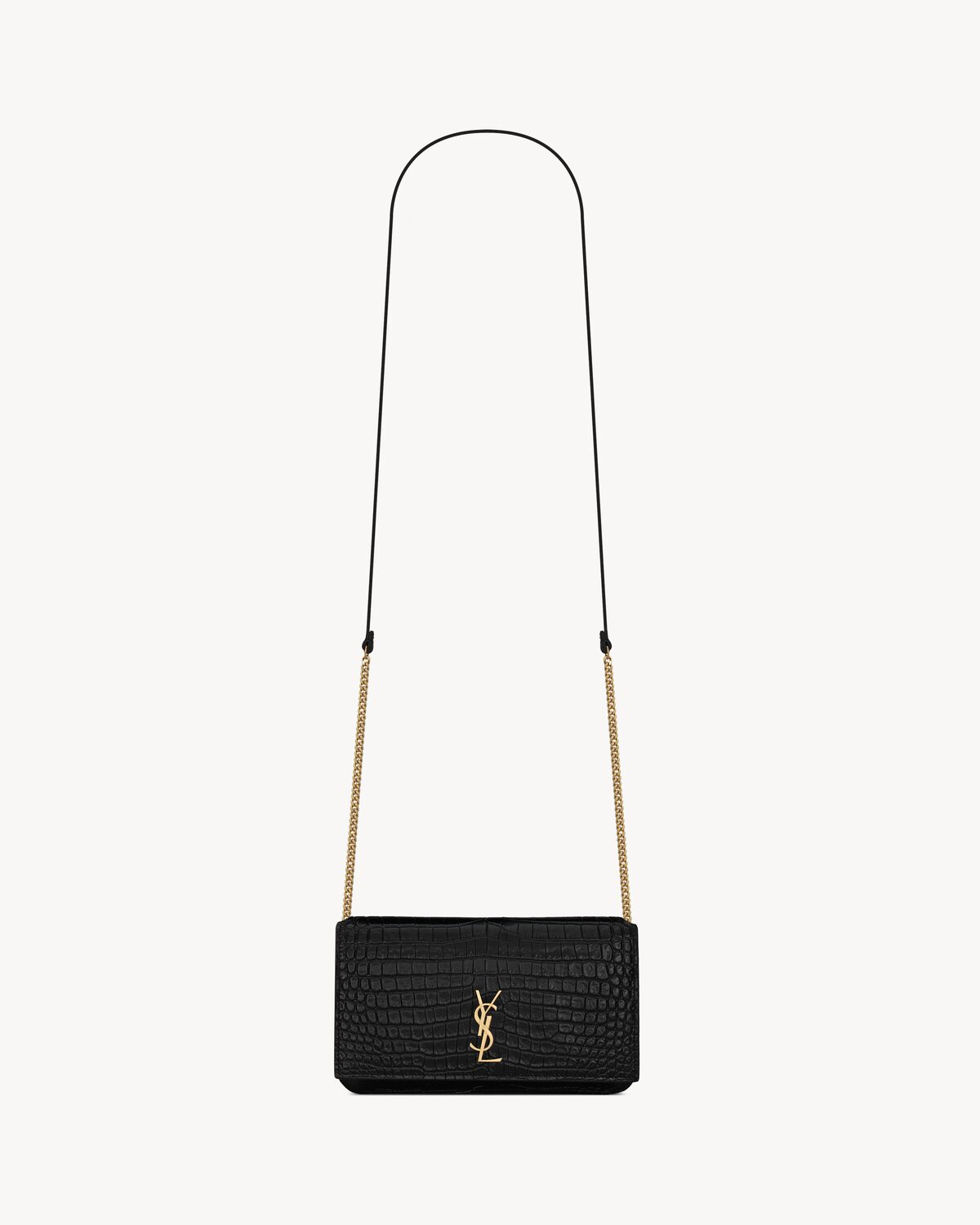 cassandre phone holder in shiny crocodile-embossed leather BLACK