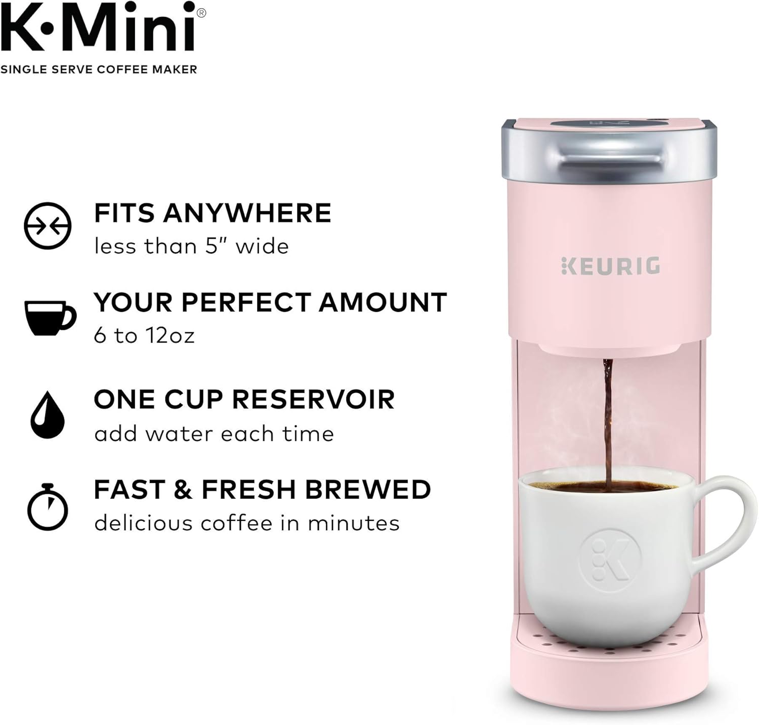 Coffee maker, brews 6 to 12 ounces, with cord storage, perfect for small spaces Dusty Rose