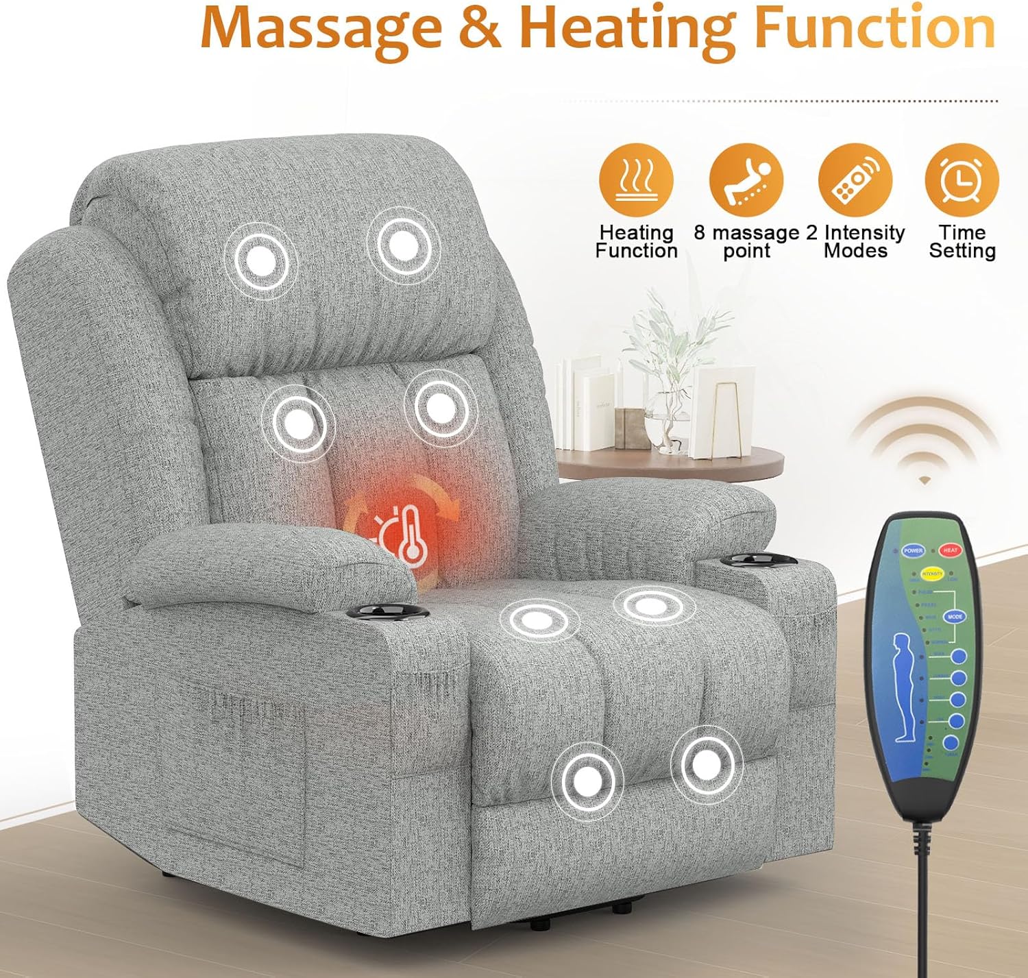 The TV armchair is electrically adjustable. featuring a standing-assisted massage armchair with massage heating function. It is an elderly armchair with 2 side pockets and a beverage rack. and is connected via USB+ c type