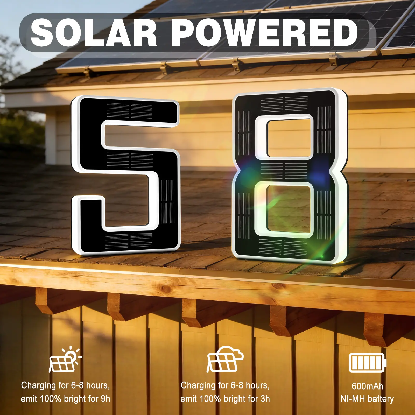 6.7 Inch Solar Lighted House Numbers for Outside, Light Up Waterproof LED Address Signs for Houses, Backlit Illuminated Exterior Modern House Numbers Light