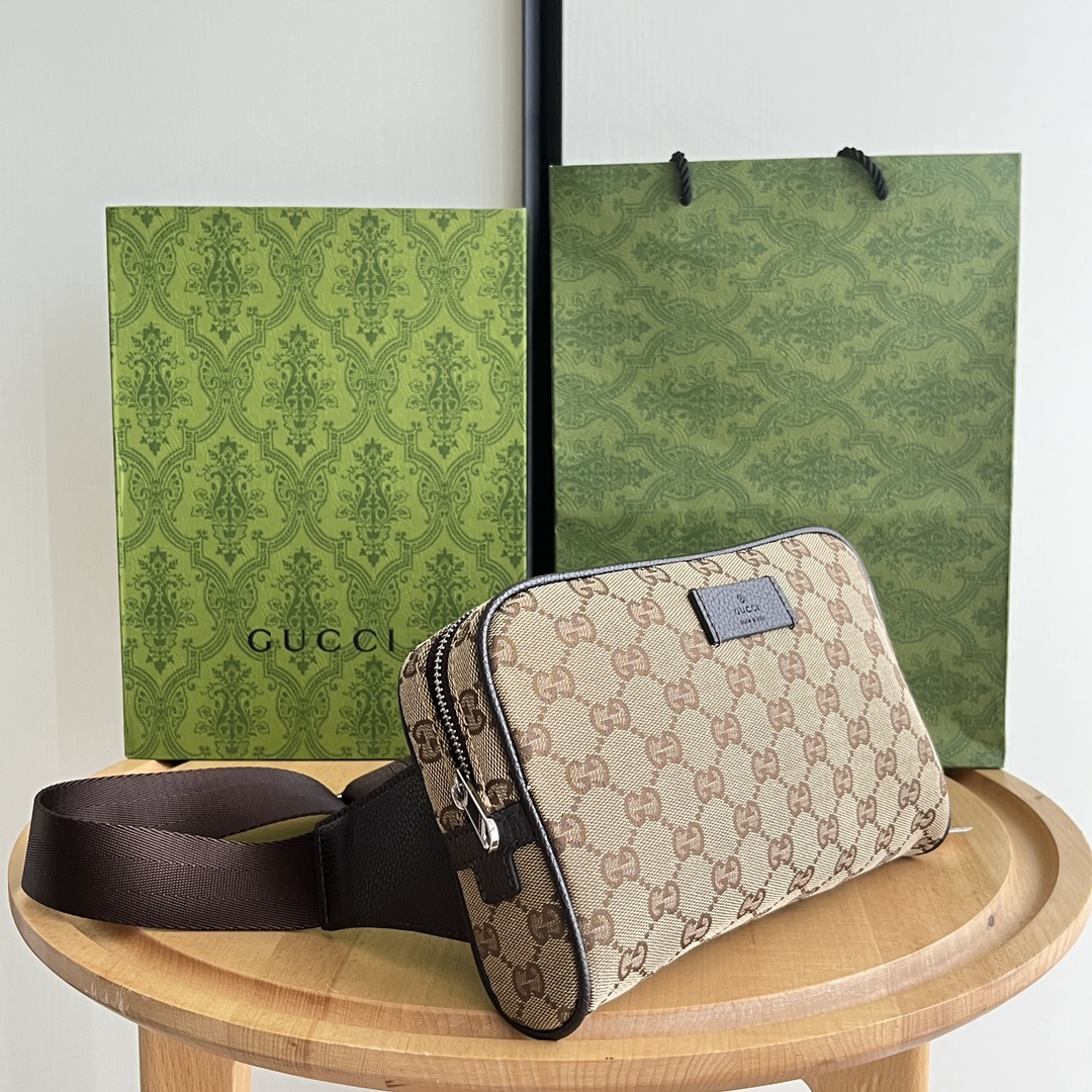 Gucci Canvas and Leather Double G Print Zipper Bag 449174