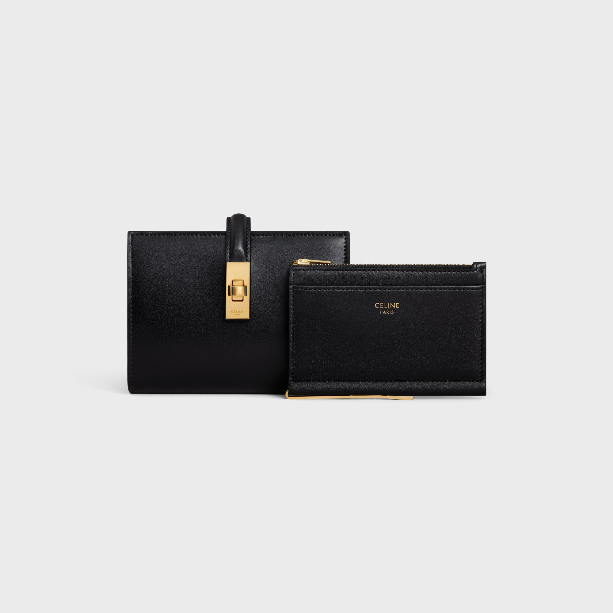 WALLET WITH COIN PURSE 16 IN SATINATED CALFSKIN BLACK