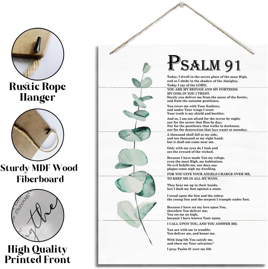 Christian Decor, Rustic Hanging Wood Plaque Sign, Inspirational Wood Art Signs, Religious Artwork, Christian Wall Decor, Home Office Decor, Living Room Decor, Bedroom Decor, Psalms 91 Wall Sign