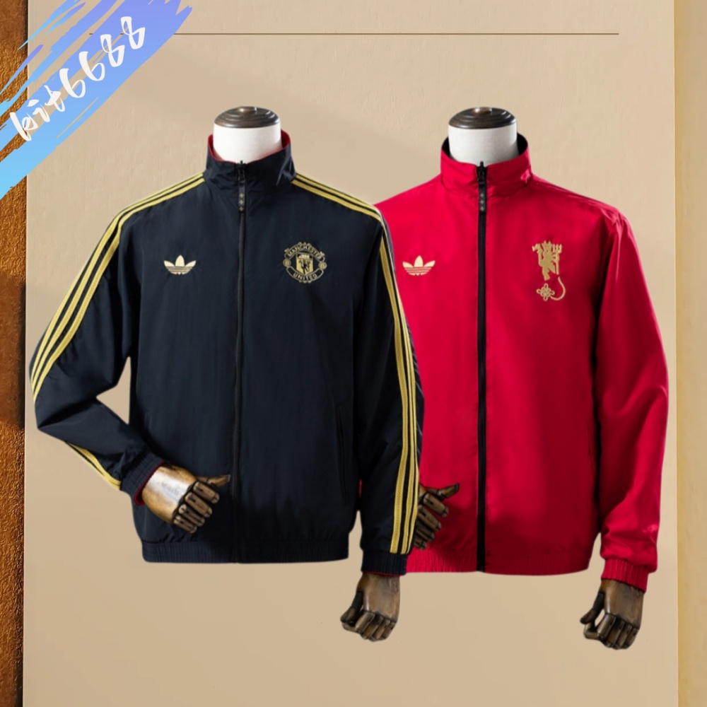 2026 Manchester United Reversible Jacket Windbreaker - black & red