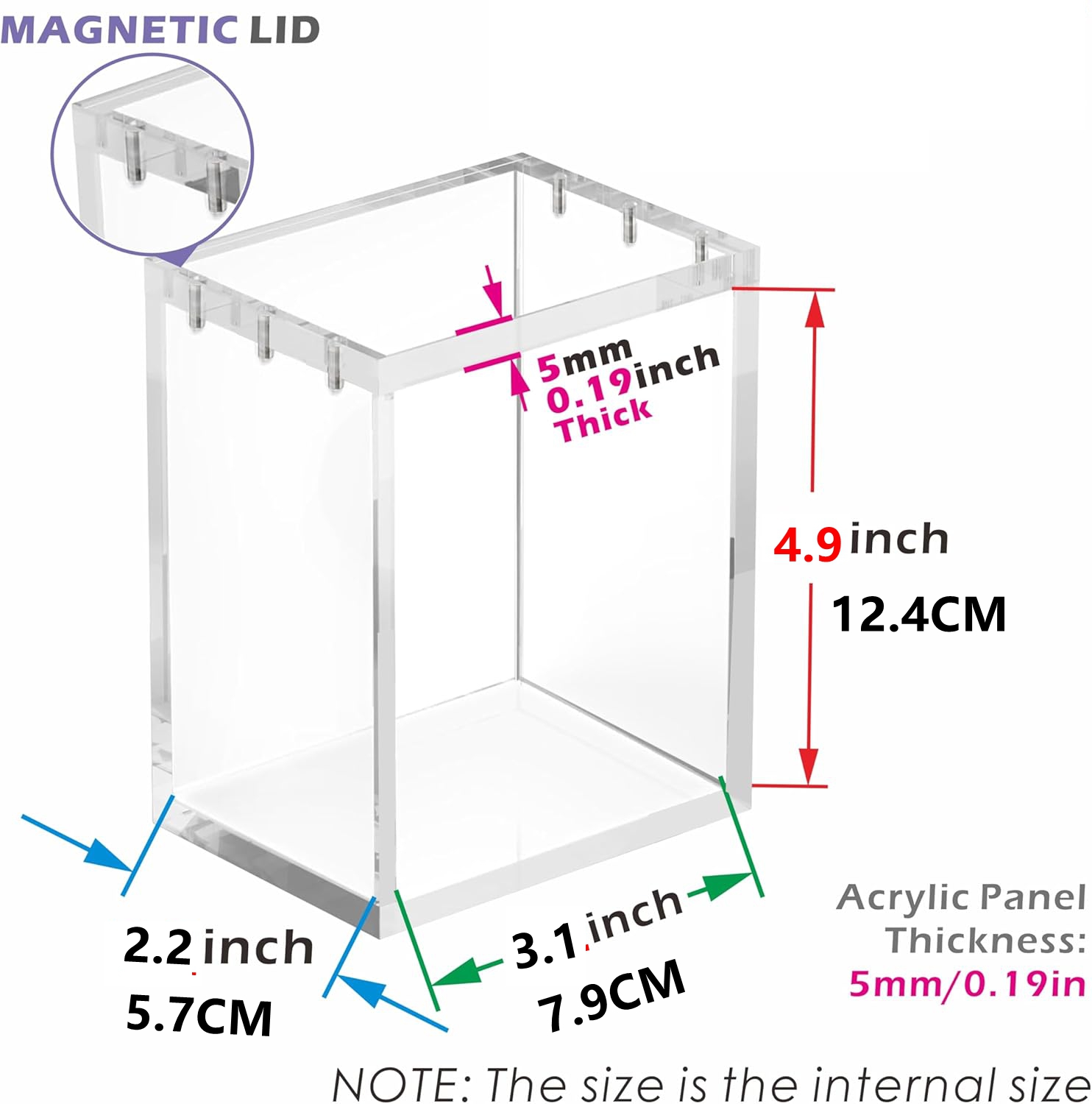 5mm Thick Acrylic Card Display Box with Magnetic Closure, Clear Dustproof Storage Case for Standard TCG Cards & Sleeved Cards, High Transparency Protective Holder for Collection (Internal: 3.1x2.2x4.9 inch)