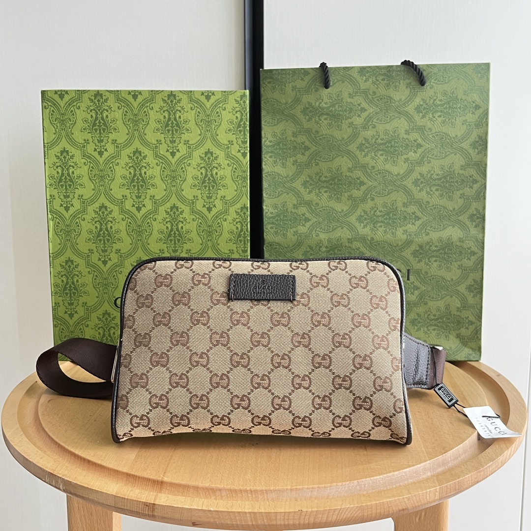 Gucci Canvas and Leather Double G Print Zipper Bag 449174
