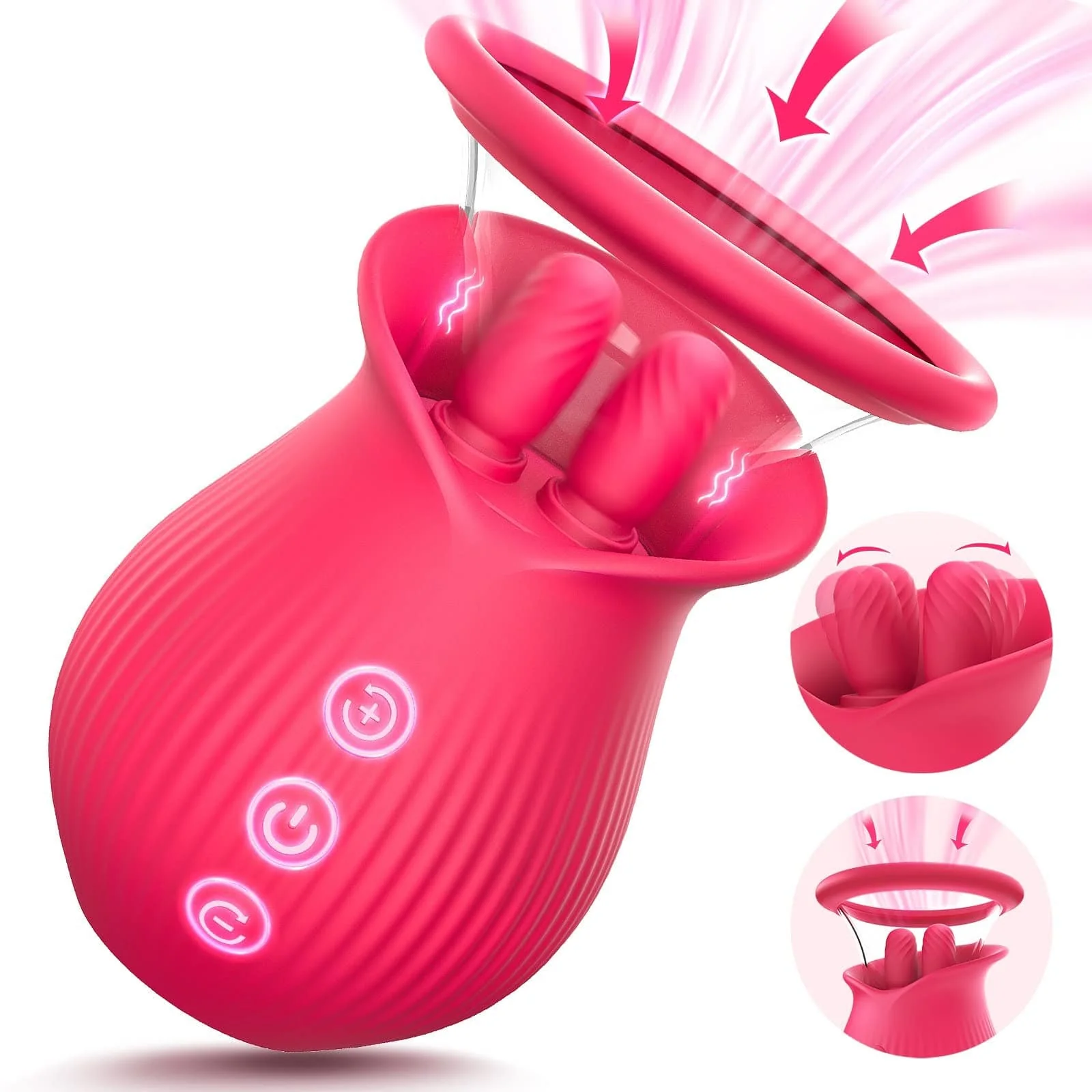 Mlovexy - Rose Romeo - 3in1 Rose Sex Toy with 2 Suction Cups Adult Toys Female Clitoral Nipple Vibrators with 10 Licking Sucking Vibrating