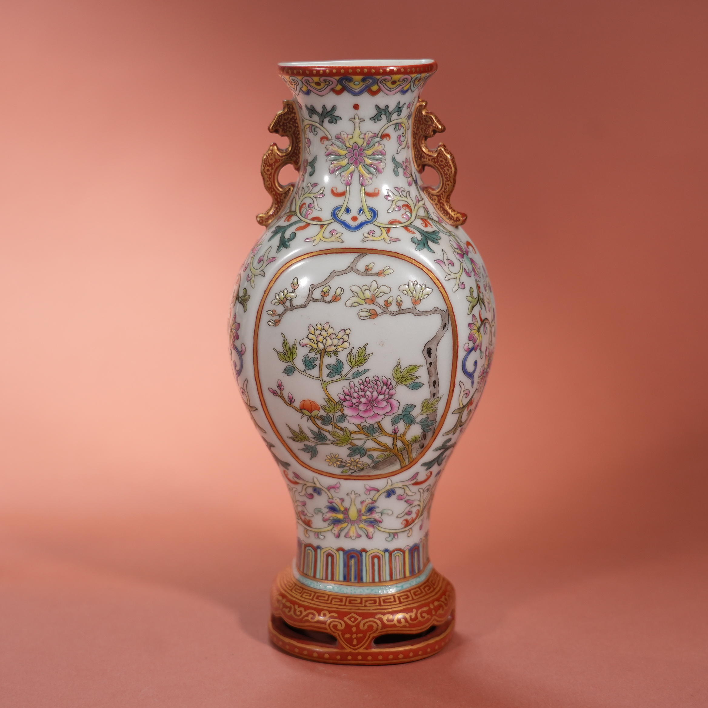 Ancient Chinese Famille Rose Wall Vase with Openwork Floral Motifs