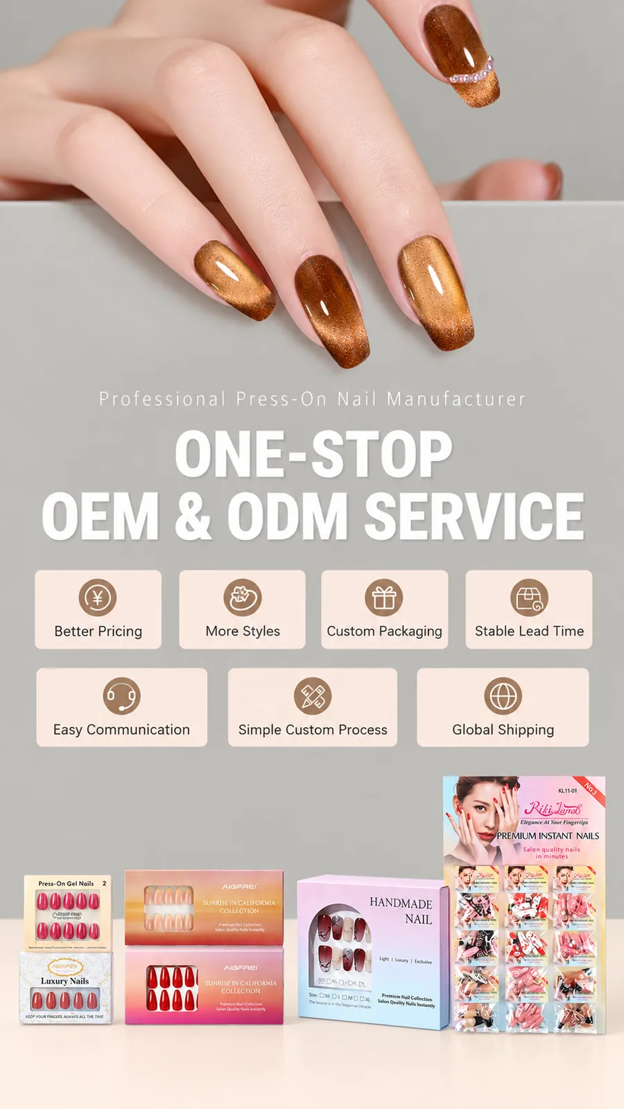 AIERFEI Press On Nails OEM and ODM Service with Custom Packaging