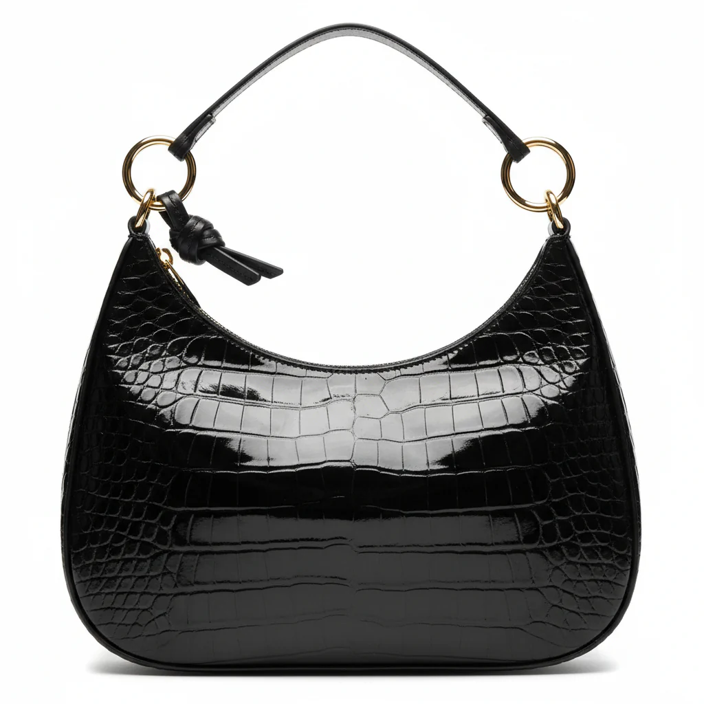 Black Croc Double Ring Hobo