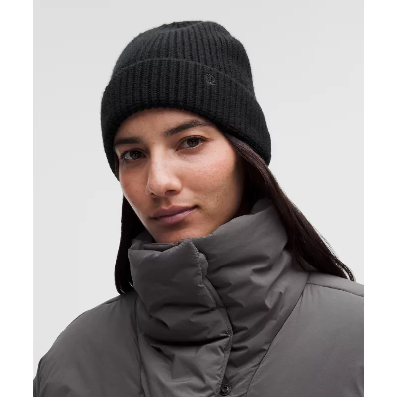 Close-Fit Wool-Blend Ribbed Knit Beanie Embroidered Logo