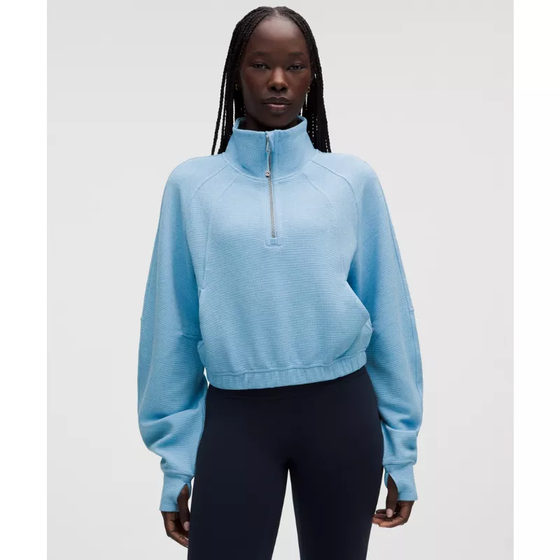 Scuba Cropped Funnel-Neck Half Zip Waffle