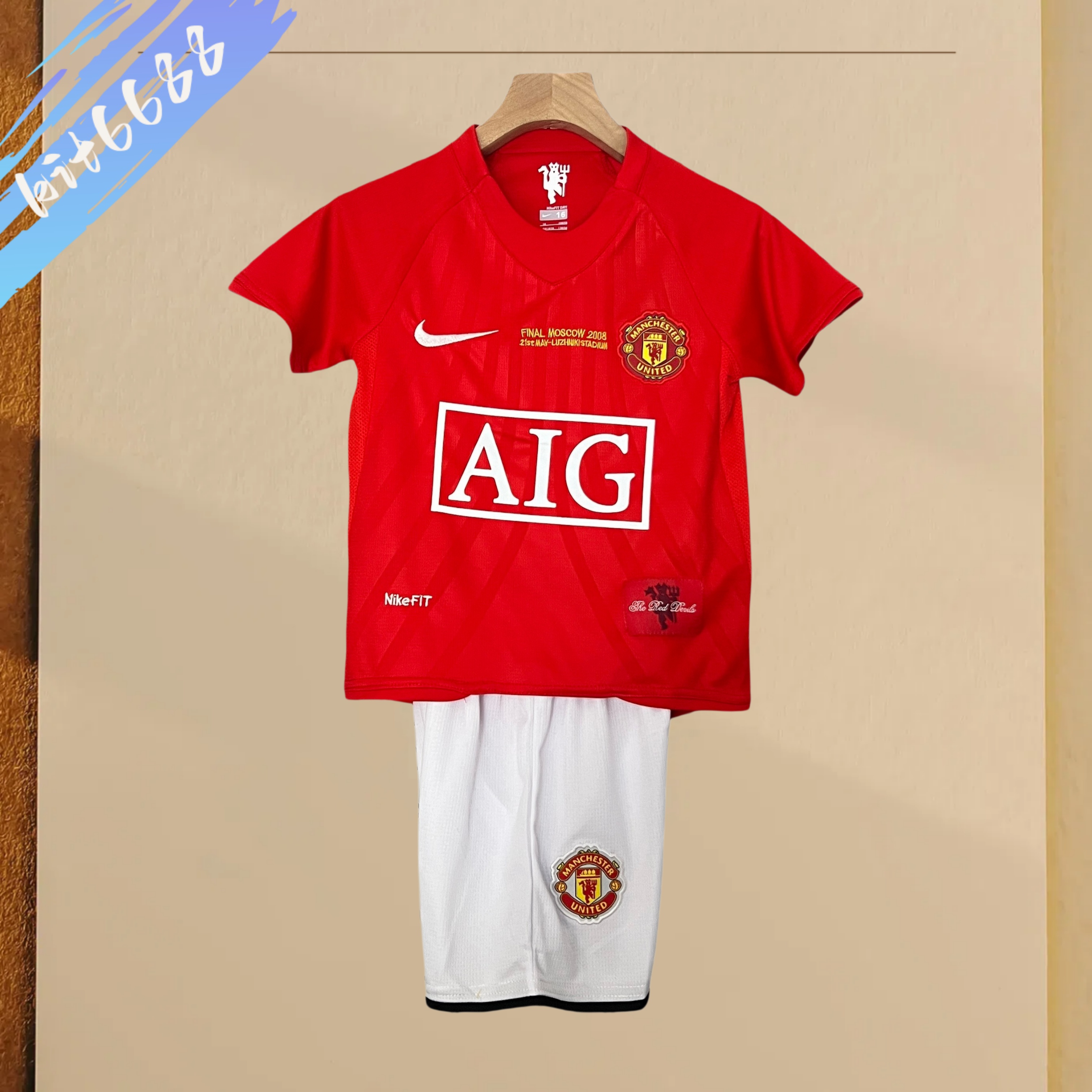07/08 Manchester United Champions League homeretro football jersey  Kids Kit