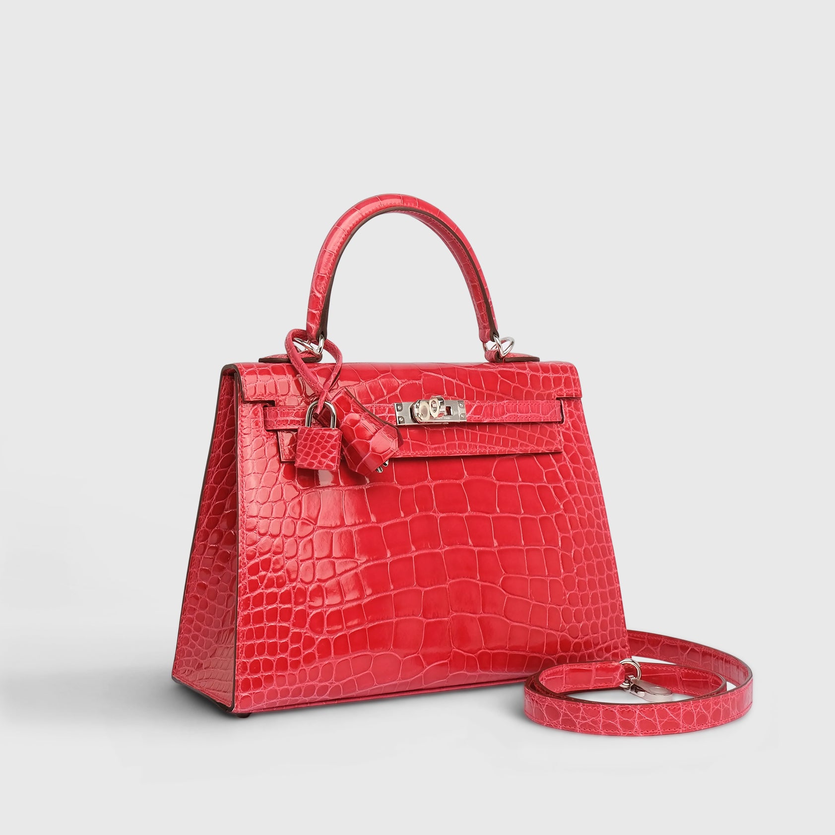 Hermès Kelly 25 Alligator Rose Extreme Shiny Palladium Hardware