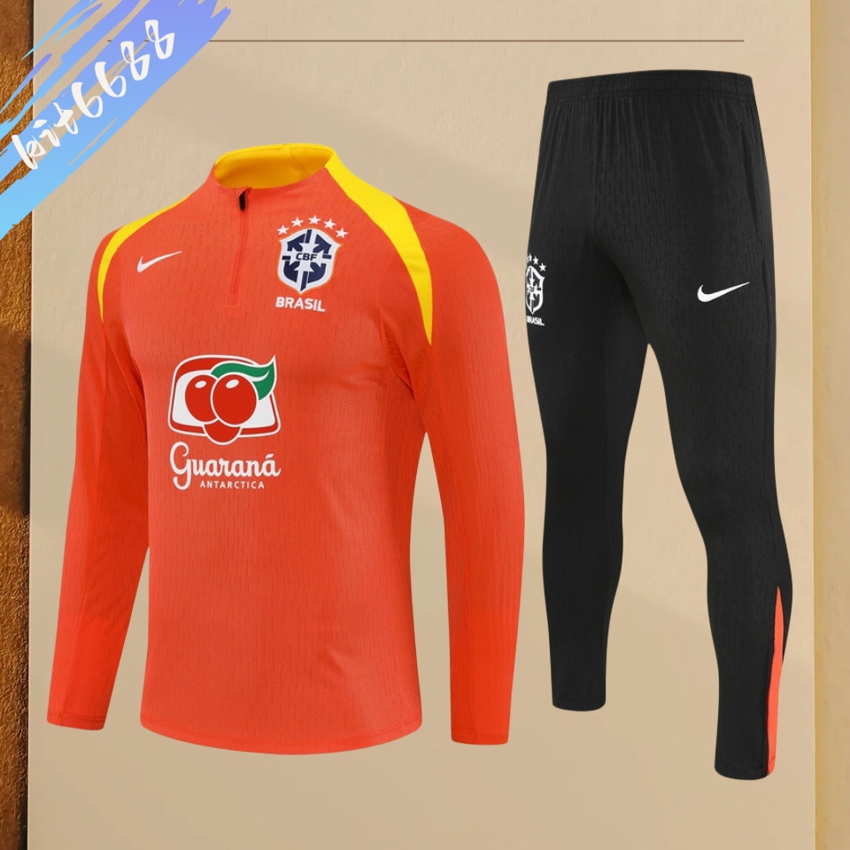 25/26 Brazil orange Half Zip Training Kit (Adult Kids Kit)