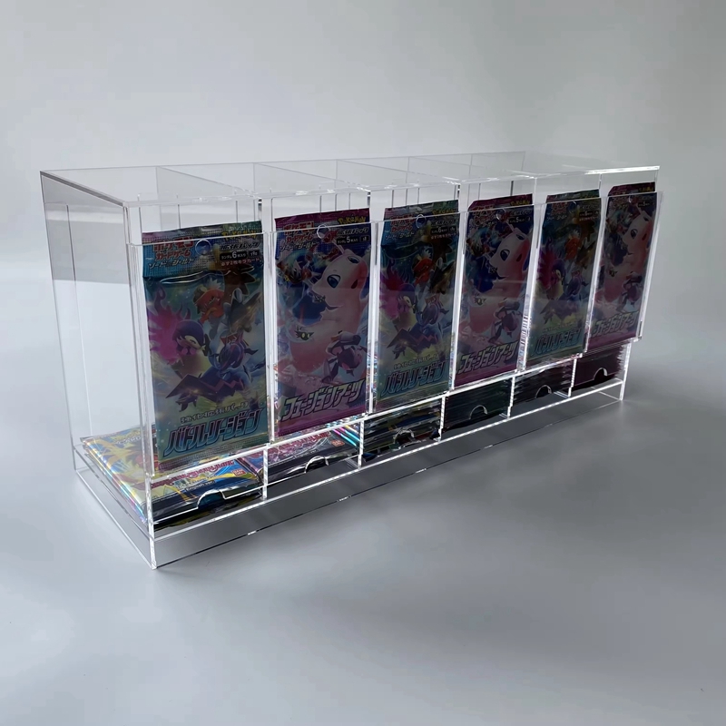 6-Slot Open Top Back Groove Booster Cartridge Dispenser, Acrylic TCG Card Cartridge Organizer with Rear Slot Design