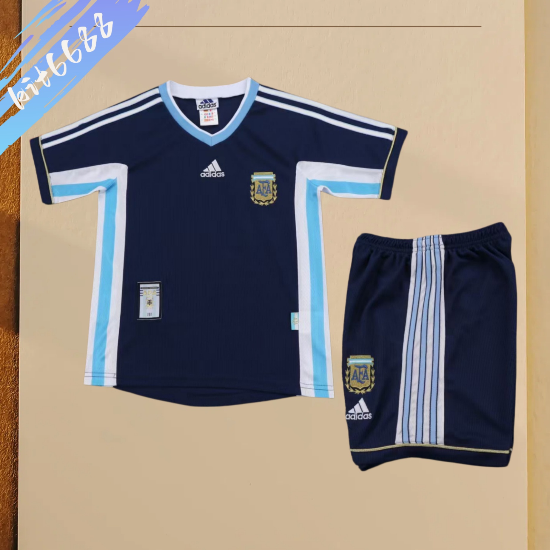 1998 Argentina Away Retro  Football Shirt ( Kids Kit )
