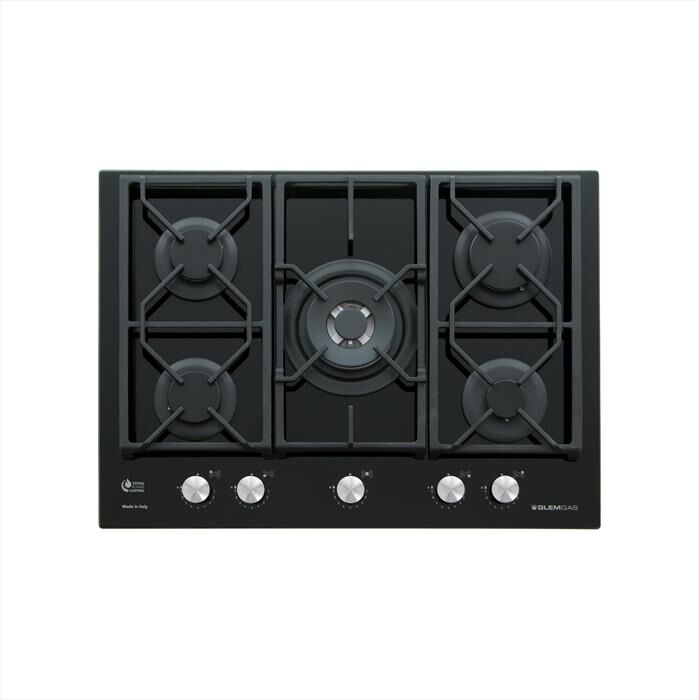GLEM GAS - Piano cottura a gas GV755XBK 5 fuochi 70cm-Nero Lucido