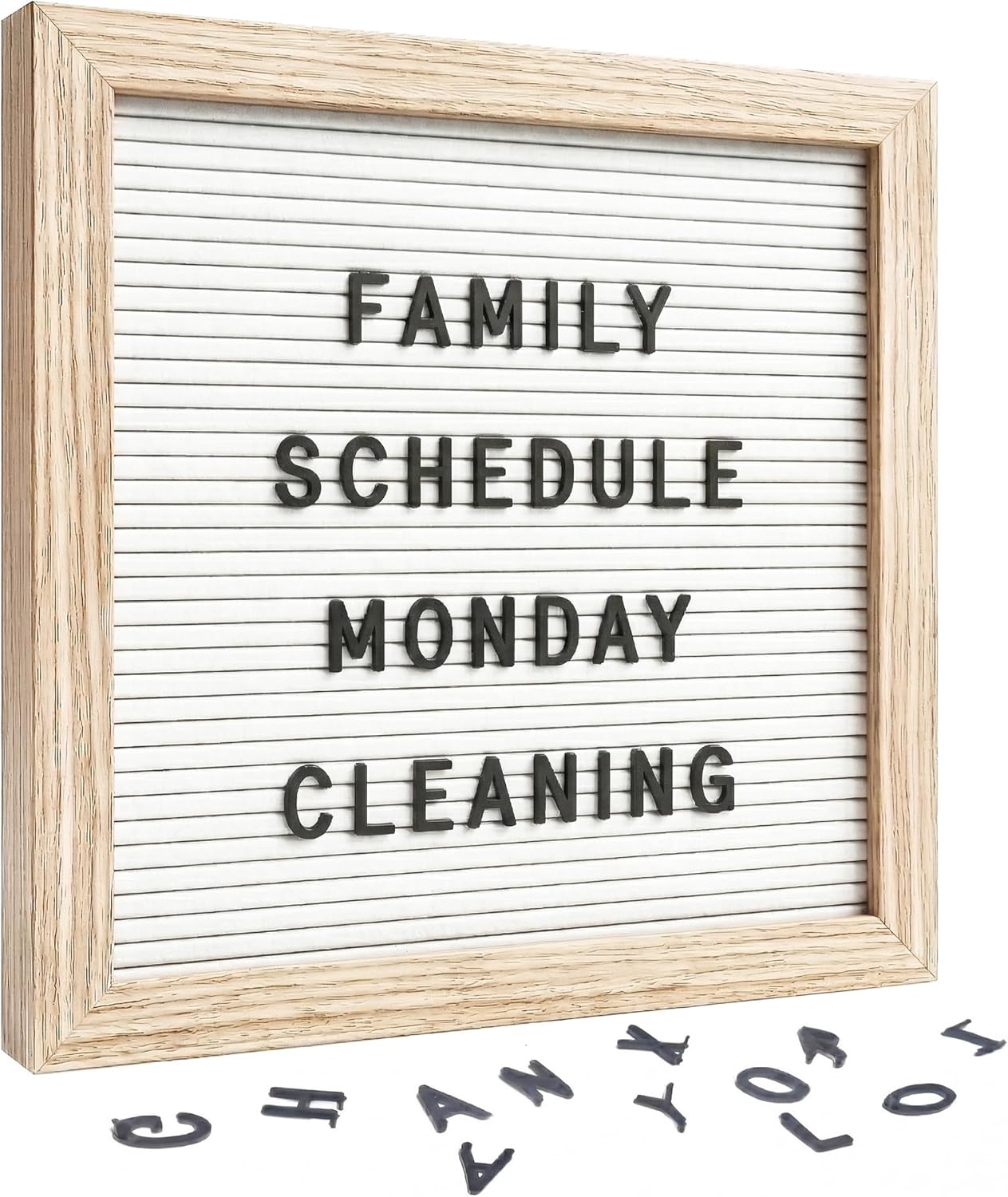 White Felt Letter Board 10x10 Inch with 336 Letters, Numbers & Symbols, Wood Frame Message Board with Easel Stand & Wall Hanger for Home, Office, Classroom & Announcements