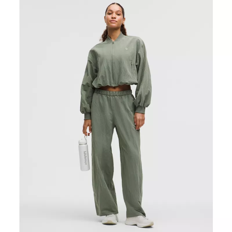 Crinkle Nylon Mid-Rise Track Pant Wordmark