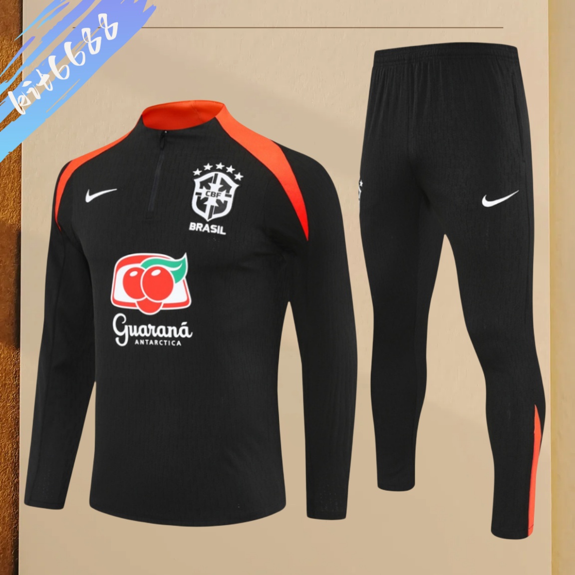 25/26 Brazil black Half Zip Training Kit (Adult Kids Kit)