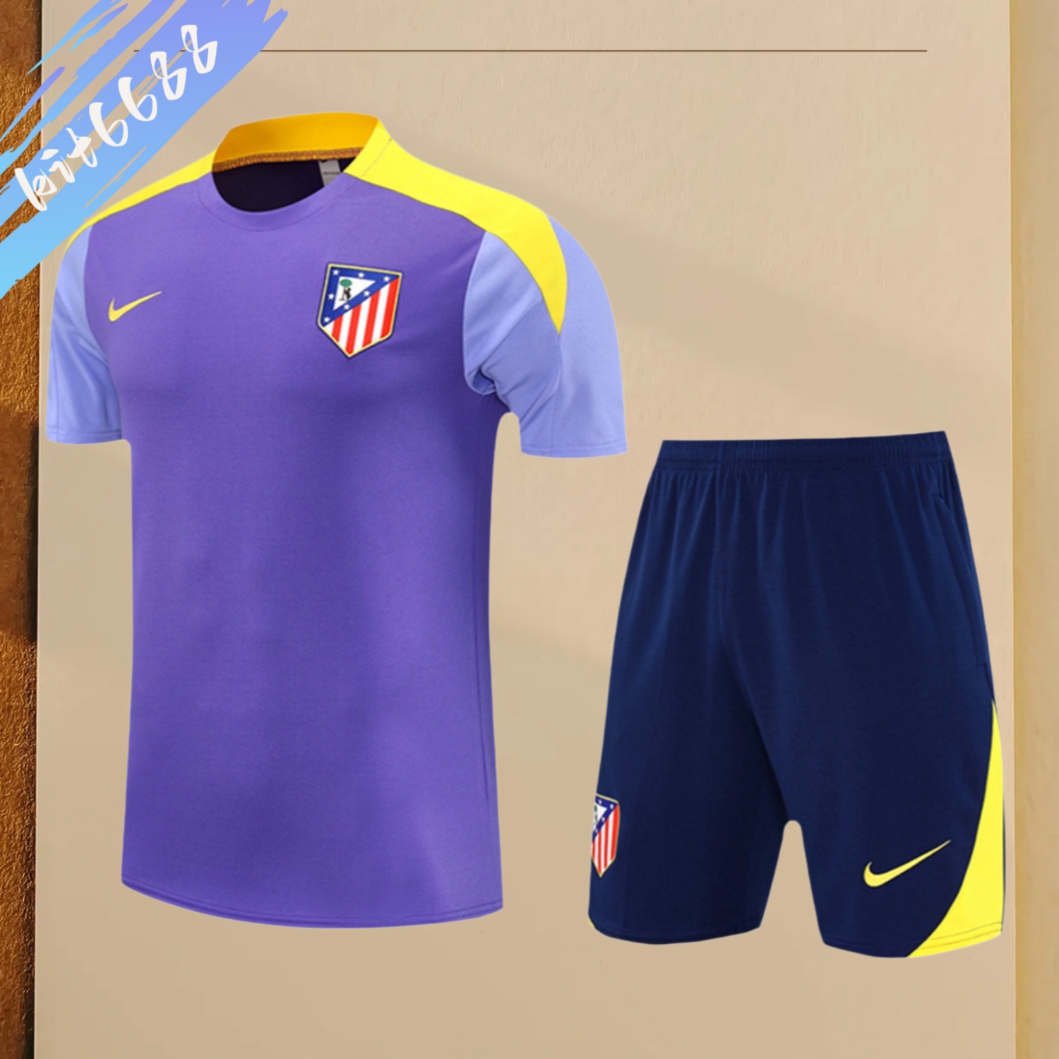 2025/2026 Atletico Madrid Purple Kids Short Sleeve Training Clothes (Kids Kit)