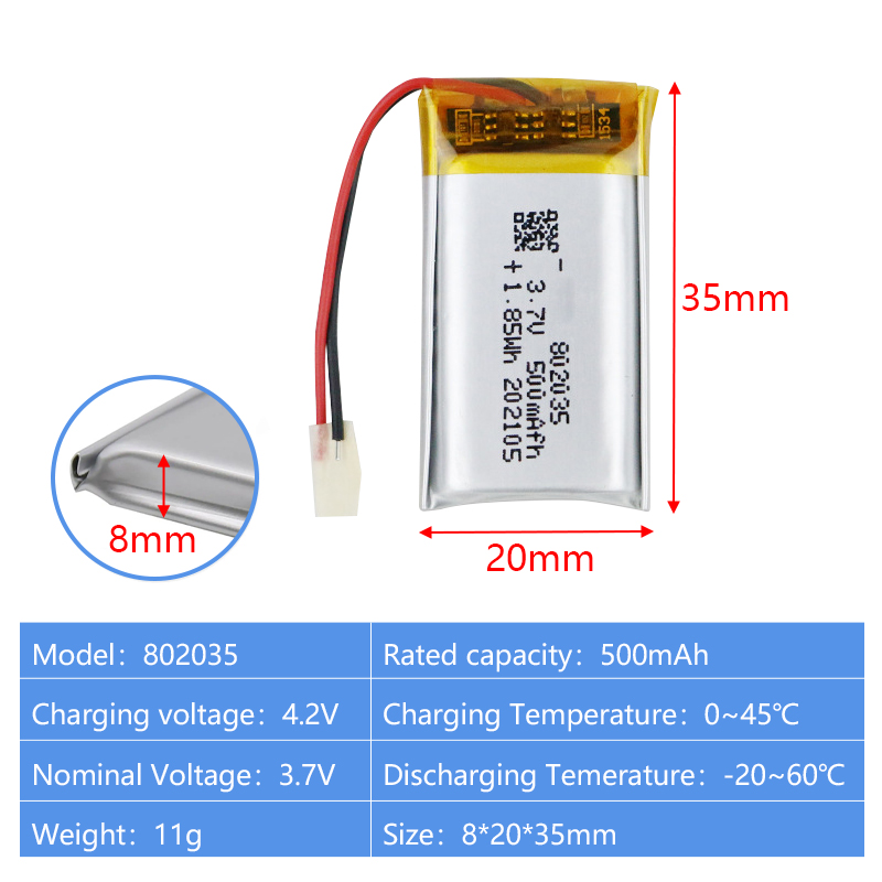 Pouch Lithium Ion Batteries 801435 802030 3.7v 400mAh 450mAh