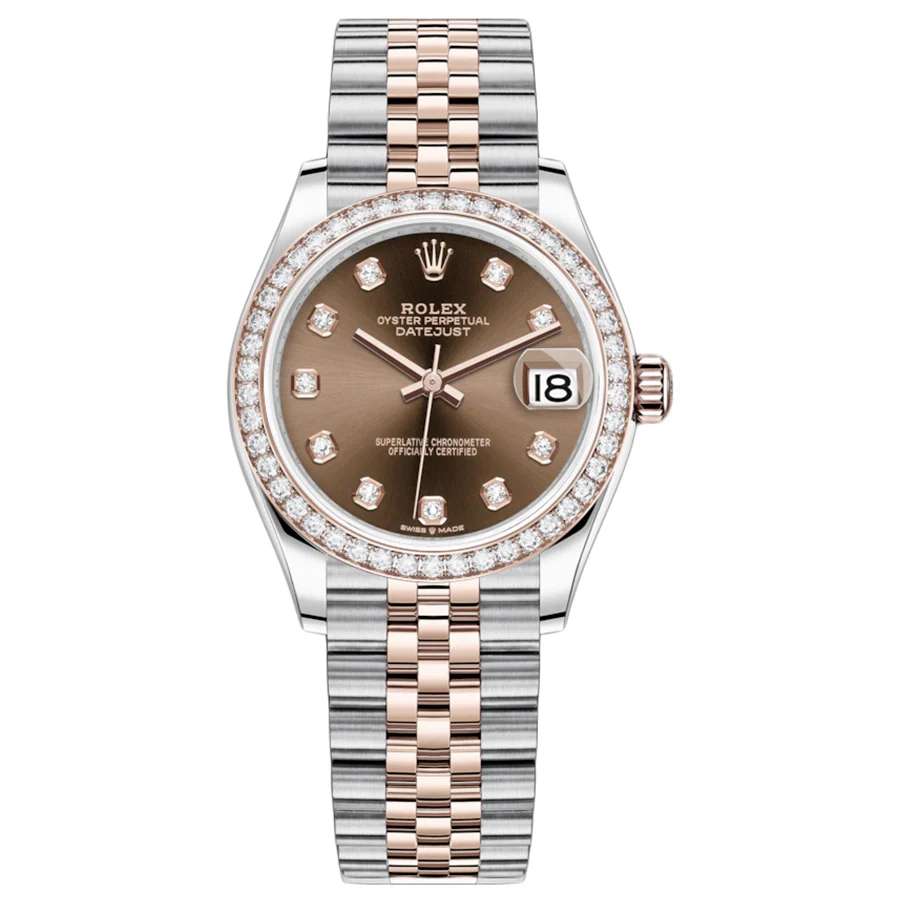 Rolex Datejust 31 Chocolate Diamonds Dial Diamond Bezel Rose Gold Two Tone Jubilee Watch 278381RBR 278381