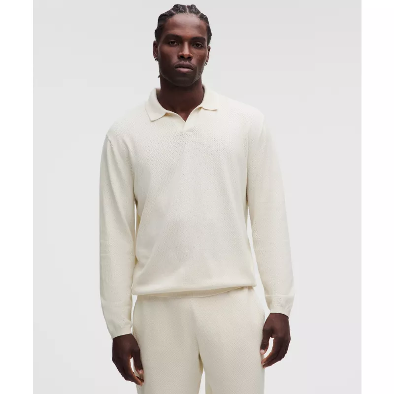 Cotton-Blend Knit Long-Sleeve Polo Shirt