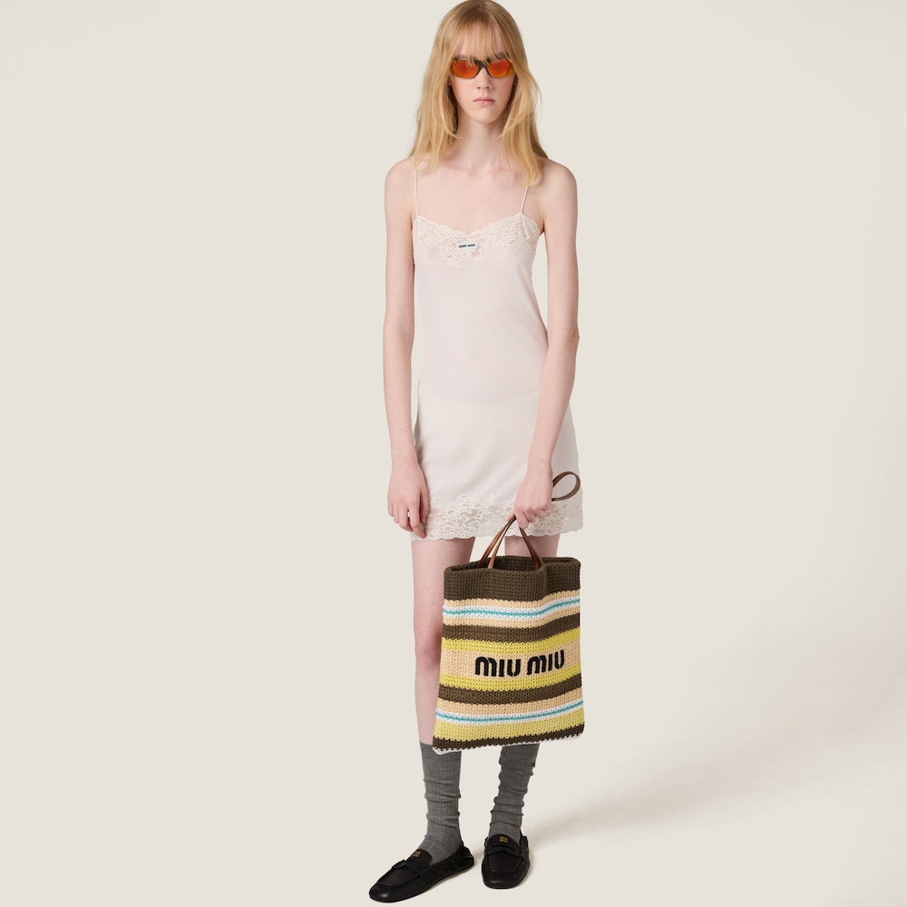 Raffia-effect woven tote bag Tundra/Lemon Yellow/Natural
