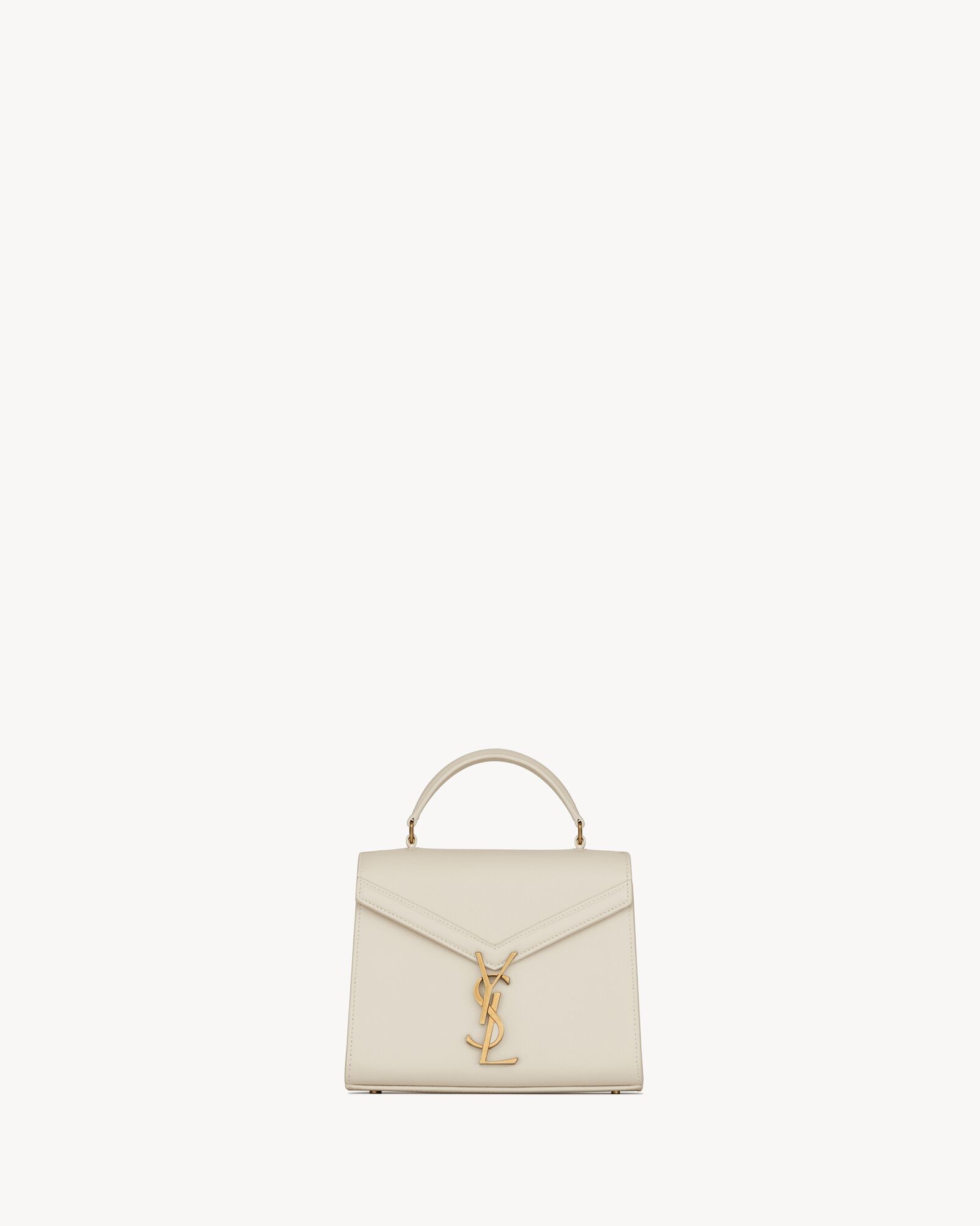 cassandra mini top handle bag in grain de poudre embossed leather BLANC VINTAGE