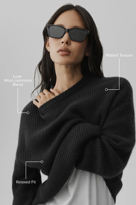 Wool Cashmere Ribbed Noble Crewneck Sweater