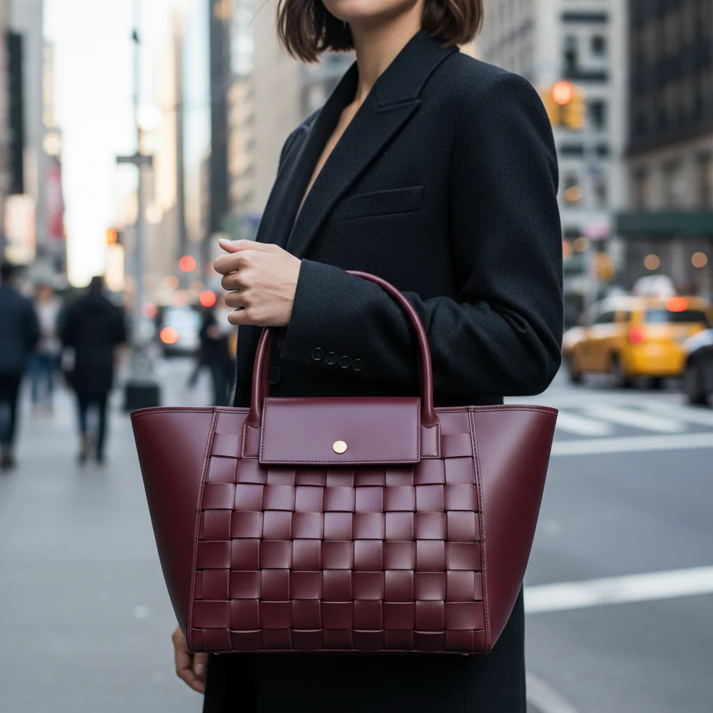 Burgundy Woven Flared Tote