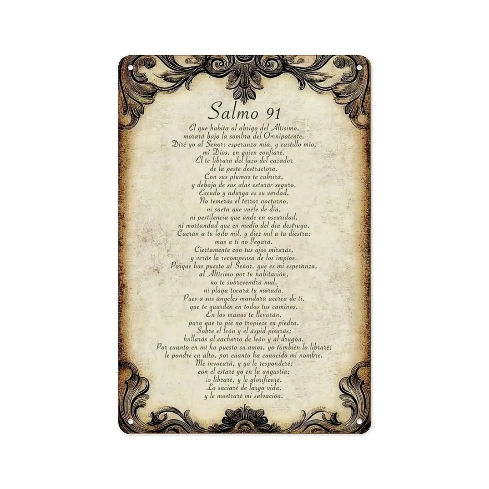 2D Flat  8*12 in 'Salmo 91’ Vintage Metal Sign| Spanish Psalm Wall Decor for Christian Homes & Spiritual Spaces