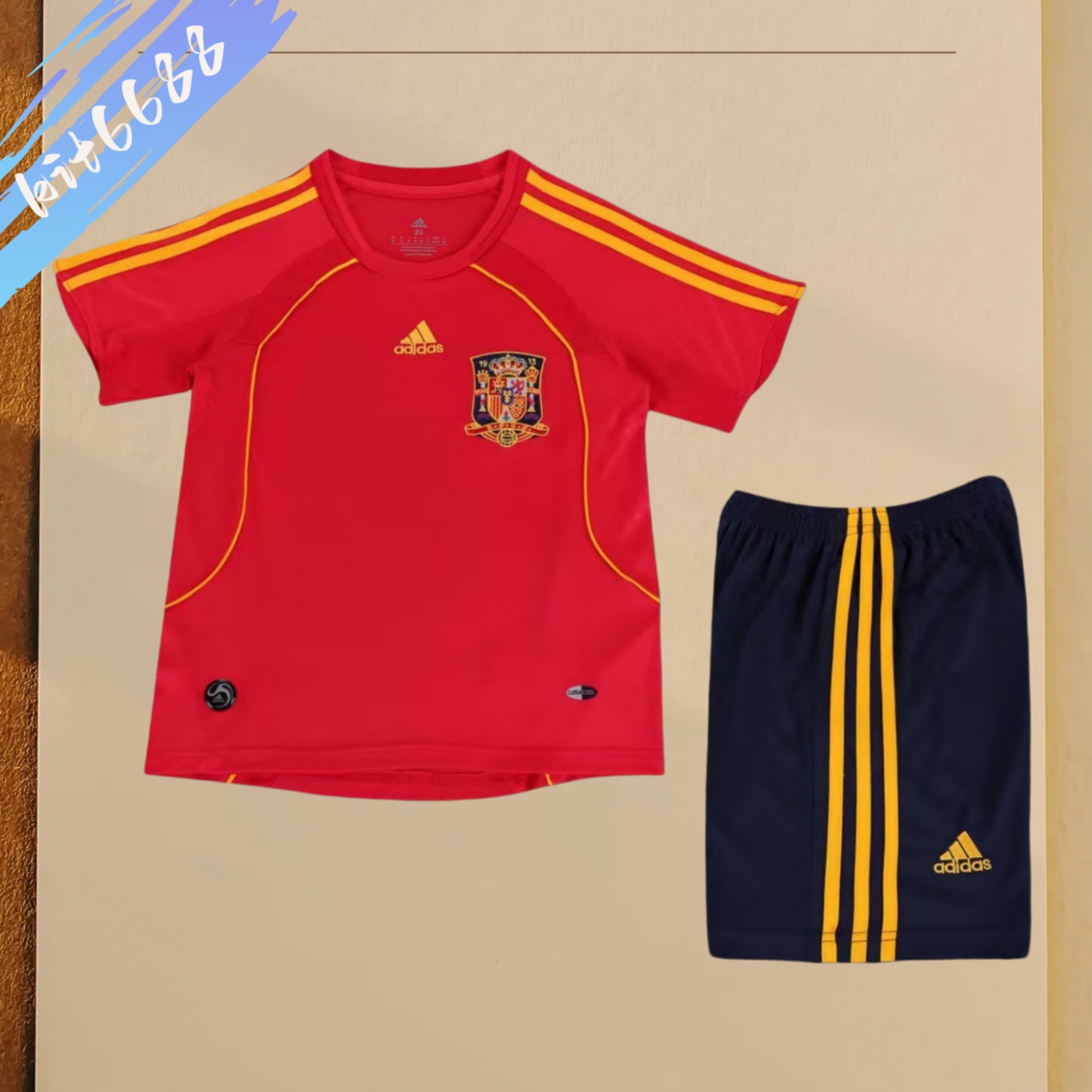 2008 Spain home Retro Football Shirt  Kids Kit