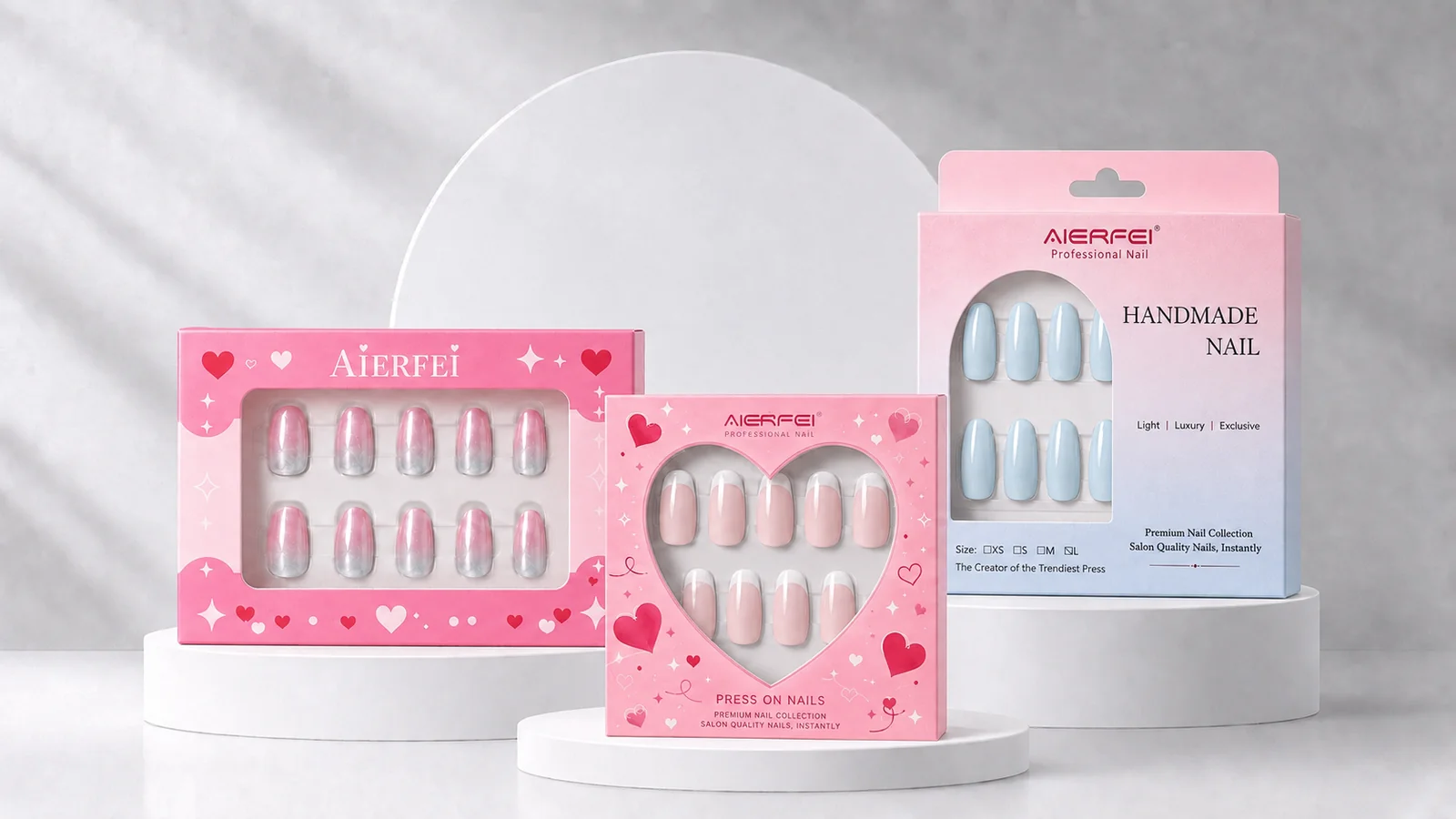 AIERFEI custom branded press-on nail packaging boxes