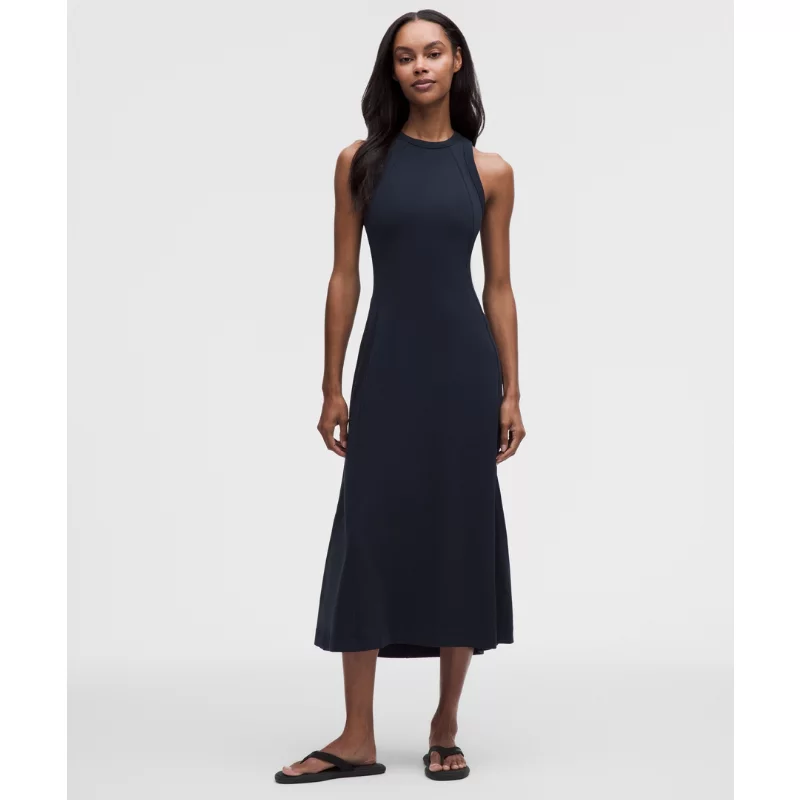 Tech Ribbed Fit-and-Flare Midi Dress