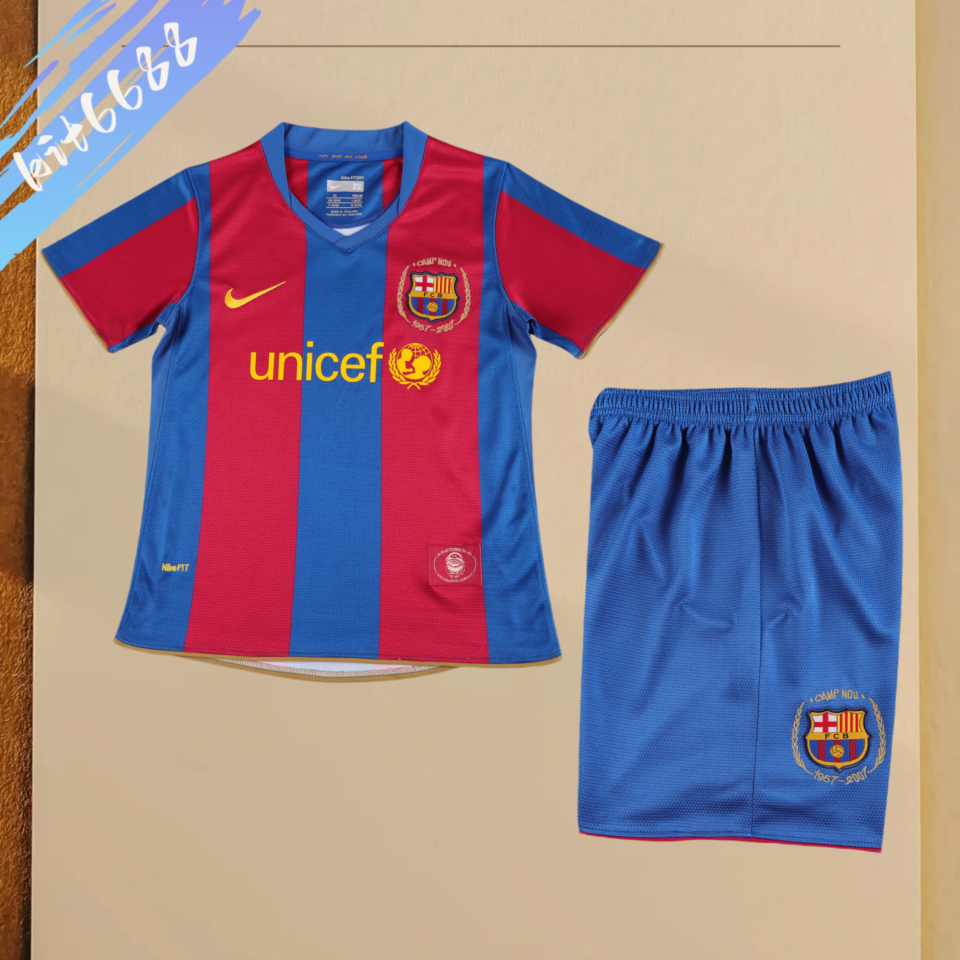 2007/2008 Barcelona home Retro Football Shirt (Kids Kit)