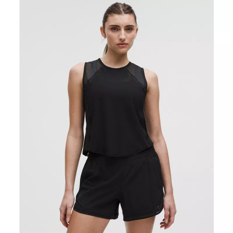 Sculpt Cropped Tank Top Lace Trim