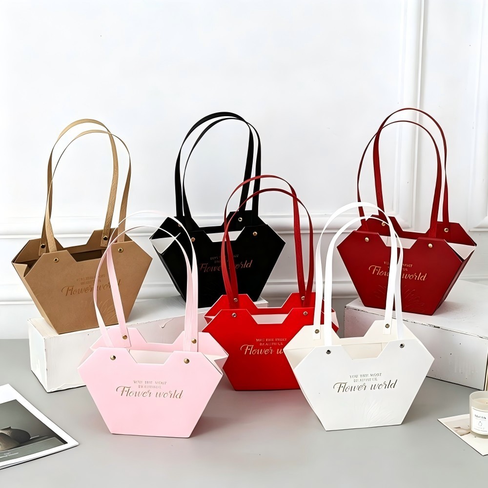 Pattern Gold Foil Letter Heart Tote Bag, Luxury Floral Gift Hand Bag, Decorative Flower And Gift Packaging Box For Wholesale