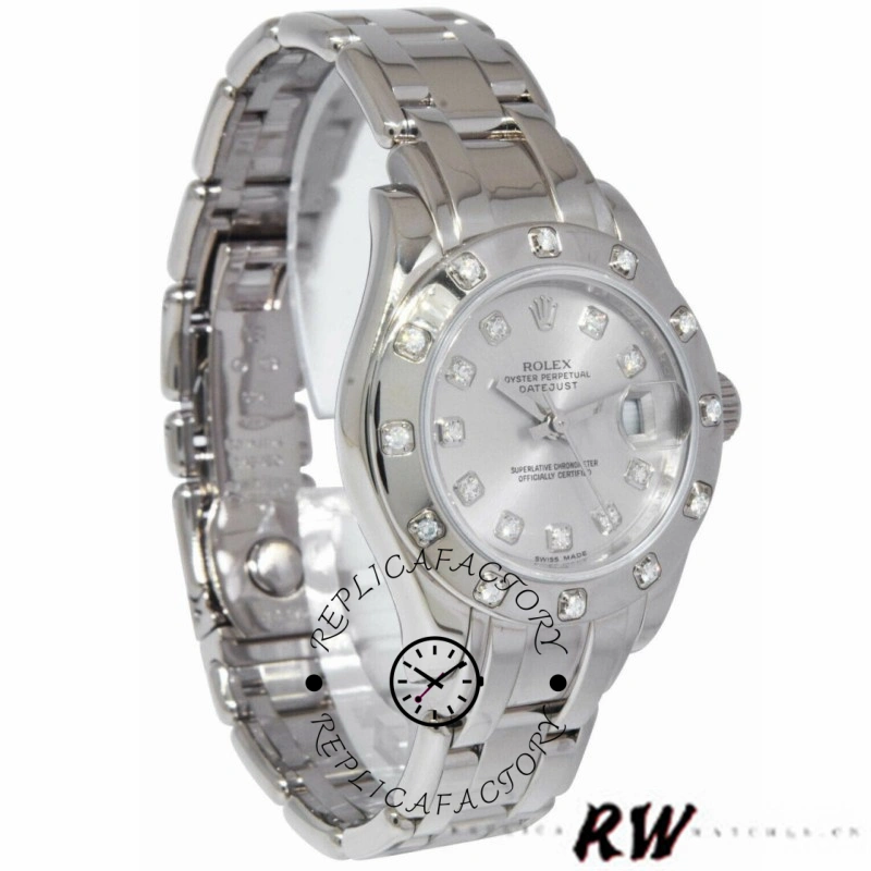 Rolex Pearlmaster 80319 Silver Diamond Dial 29MM Lady Replica Watch