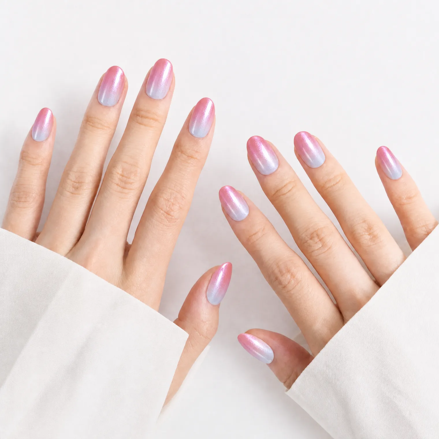 Pink Blue Ombre Press On Nails Worn on Both Hands