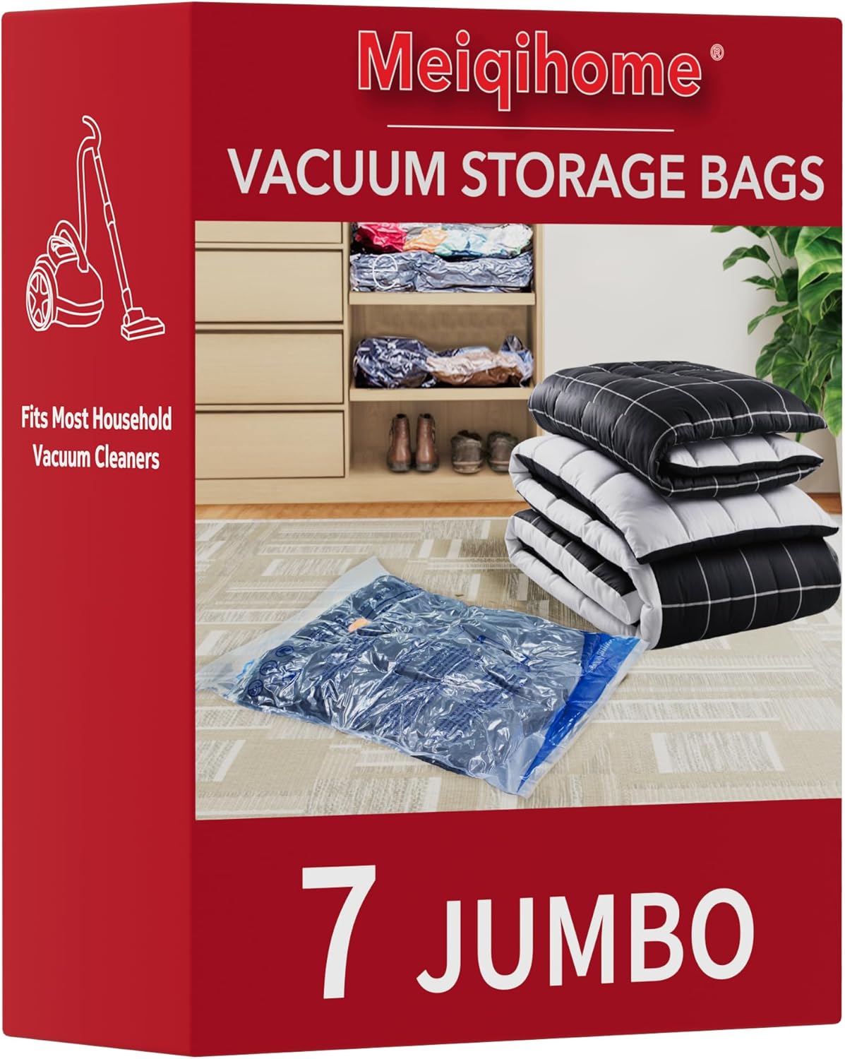 MEIQIHOME Juego de 16 Bolsas de Vacío con Bomba Eléctrica – 4J/4G/4M/4P – Bolsas de Compresión para Ropa, Ideal para Mudanza y Viaje