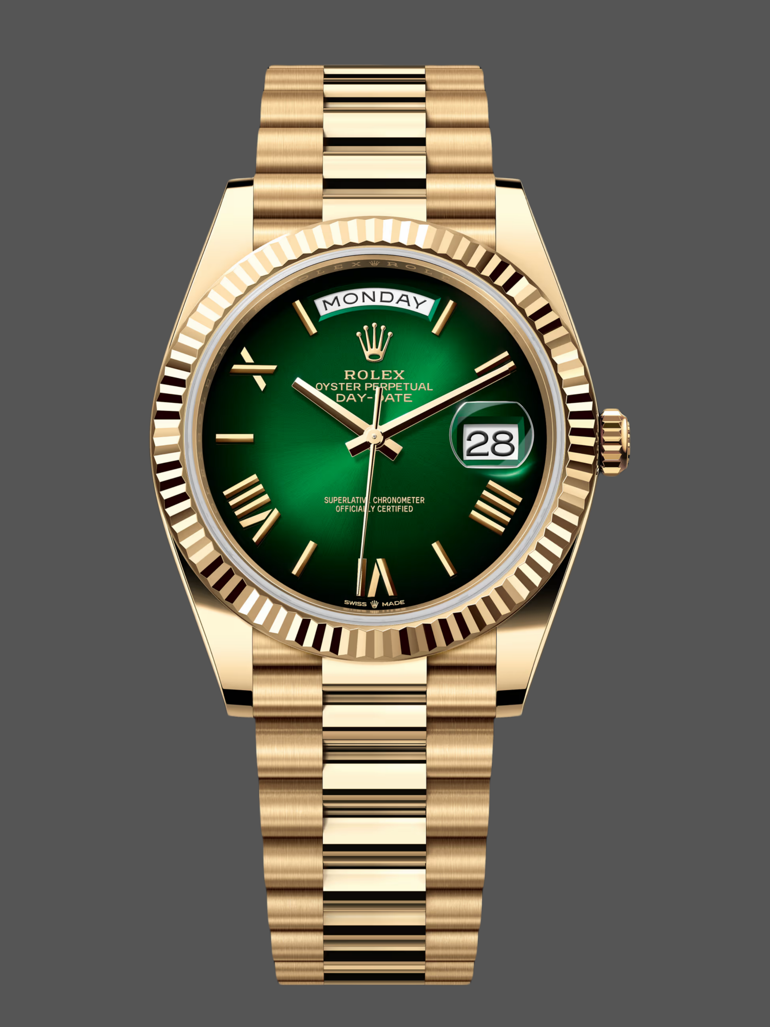 Rolex Day Date 40 Yellow Gold Green Ombre Dial M228238 0069 Replica