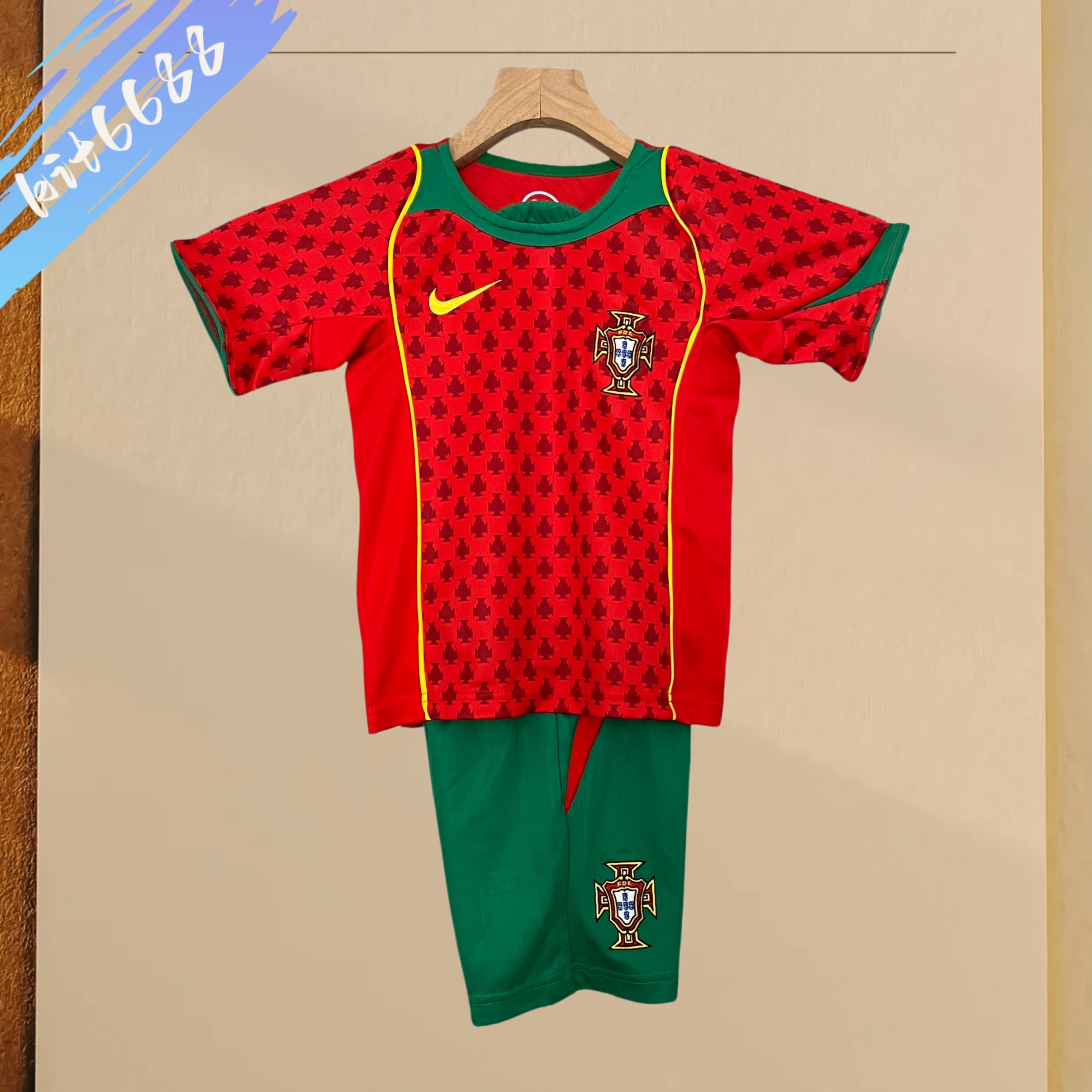 2004 Portugal home Retro football jersey  Kids Kit